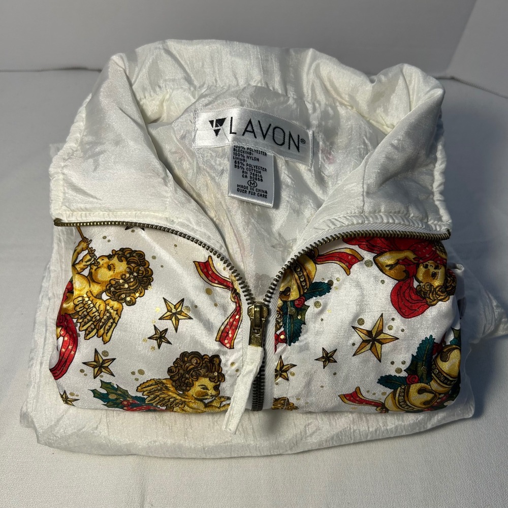 LAVON Vintage Cherub Christmas Tracksuit Jacket White Shiny‎ Polyester Size M - Picture 3 of 16